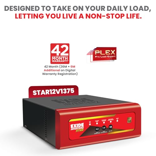 Image of EXIDE Star STAR12V1375 1375VA Pure Sine Wave Inverter | 12V Home UPS for 2-3BHK Homes | LED Display | Microcontroller-Based | 42 Month Warranty