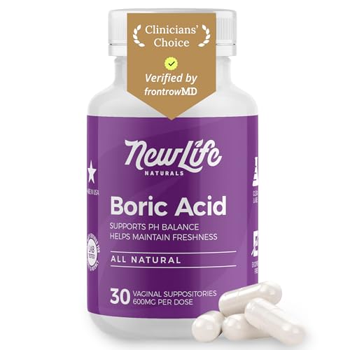 NewLife Naturals Boric Acid Suppositories for Women 600mg NF Grade Boric Acid Powder Vaginal Odor & pH Balance Vaginal Suppositories Made in USA 30 Count