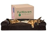 Furhaven Pillow Pet Bed for Dogs and Cats - Sofa-Style Sherpa and Chenille Couch Dog Bed with Removable Washable Cover, Coffee, Jumbo (X-Large)