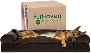 Furhaven Pet Bed for Dogs and Cats - Sherpa and Chenille Sofa-Style Pillow Cushion Dog Bed, Removable Machine Washable Cover - Coffee, Jumbo (X-Large)