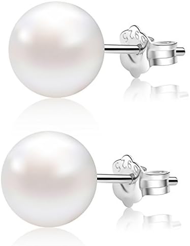 ALYC Pearl Earrings Genuine Freshwater Cultured Pearl White Button Stud Earrings with 925 Sterling Silver for Women(9.5-10.0mm)