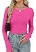 Womens Tops Trendy 2025 Long Sleeve Thermal Shirts with Thumb Holes Crewneck Slim Fit Fall Clothes Hot Pink XS
