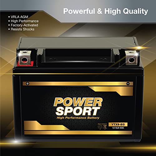 Image of ExpertPower YTX9-BS ATV Battery Replacement ETX9-BS - 180 CCA AGM Motorcycle Battery 12V 9Ah Sealed Lead Acid Powersports Batteries for 4 Wheeler, UTV, Scooter, Nut & Bolt Terminals