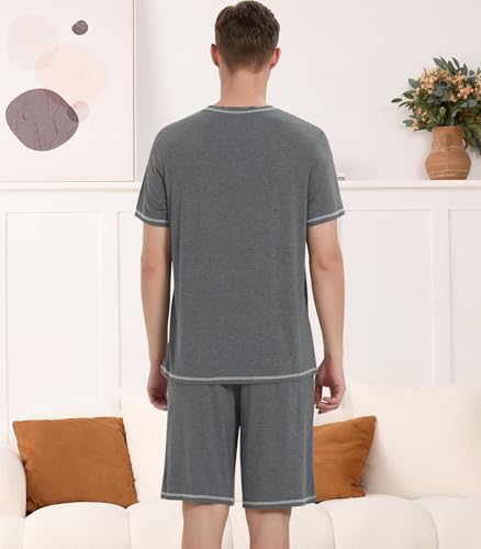 NACHILA Men's Pajamas Set -Viscose made from Bamboo,Cooling Sleepwear Raglan Top and Pajamas Shorts Soft Lounge Set2