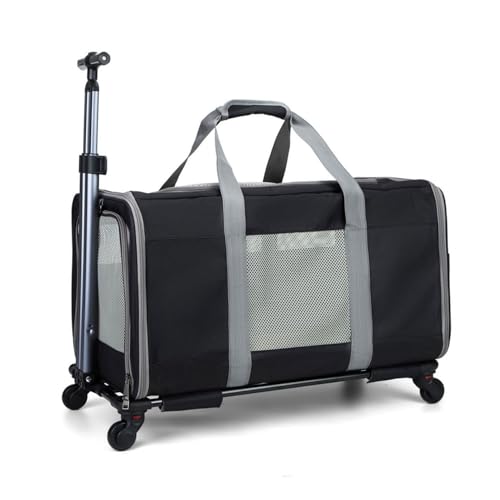 Transportin Gato - Bolsa Transporte Transpirable para Mascota, con Ruedas Desmontables, Portamascotas Plegable con Asa para Perro y Gato, 40x35x60cm (Negro)