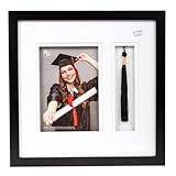 Kirea Grace Graduation Picture Frame - Wall Mounted Double Mat Graduation Photo Collage Frame with Tassel, Display for 4" x 6" Pictures, Black -  Kiera Grace