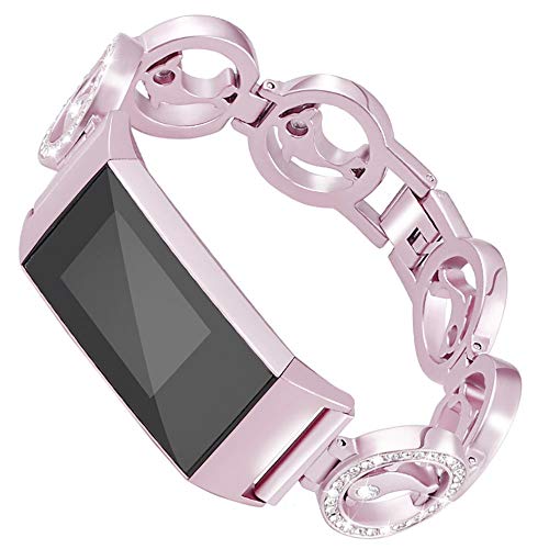 VOMA Replacement Band Compatible for Fitbit Charge 4 / Charge 3 / Charge 3 SE, Stainless Steel Metal Bracelet Wristband Strap for Fitbit Charge 4/3 Smart Watch Women Men(Dolphin Pink)