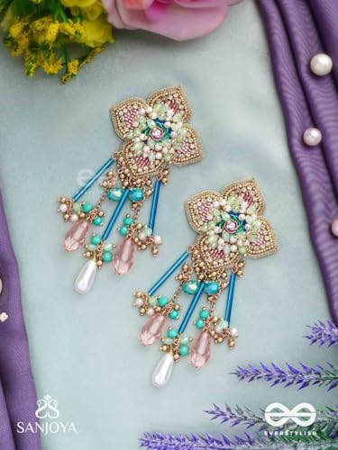 Image of SANJOYA BY EVERSTYLISH Parirapin Whispering Buds Sequins, Beads And Glass Drops Hand Embroidered Earrings Lightweight Jewelry For Women | Party, Festive, Wedding & Gifting