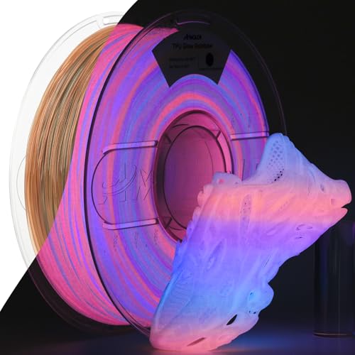 Image of AMOLEN 95A TPU 3D Printer Filament, 1.75mm Glow in The Dark Rainbow Purple Pink Orange Blue, Soft TPU Flexible, High Hardness & Resilience, Best with UV Lamps, 1KG Spool(2.2lbs), Fit Most 3D Printers