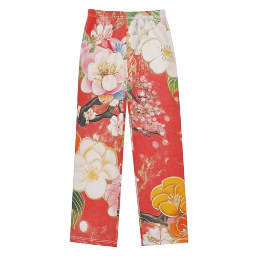 ZZXXB Spring Chinese Flowers Boys Long Pants Soft Trousers Elastic Waist Kids Lounge Bottoms with Pockets S-XL