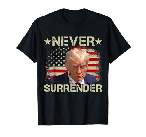 Trump Mug Shot Never Surrender Pro Trump American flag T-Shirt
