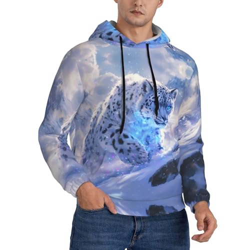 Hoodies for Men - Snow Leopard Sparkling Snow Long Sleeve Men's Hoodies & Sweatshirts Pullover Clothing Clothes