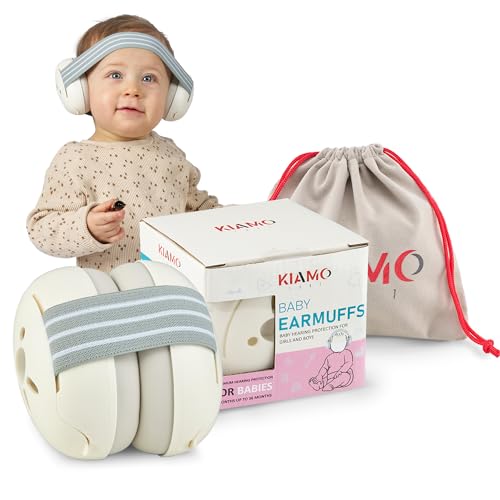 KIAMO1407 Earmuffs Baby Gehörschutz Weiß, für Babys, Kleinkinder von 0 bis 36 m. Lärmschutz gegen Gehörschäden, Flugreisen, Bequem und sicher für ruhigen Schlaf und Schutz unterwegs.