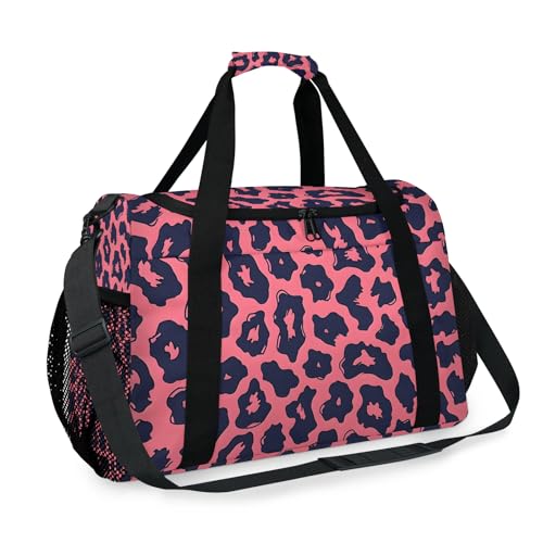 Travel Duffle Bags for Women with Shoulder Strap, Lightweight Waterproof Carry-on Luggage Bag for Travel, Gym, Sports, and Weekender (Pink Leopard Print)