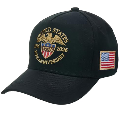 United States 250th Anniversary Baseball Hat,1776-2026 Patriotic Embroidered Adjustable Cap for Men & Women (Black)