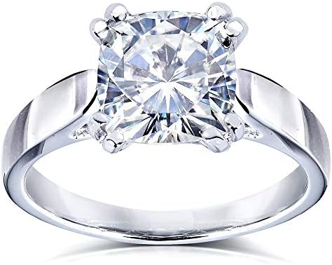 Kobelli Forever One (D-F) Colorless Moissanite Solitaire Ring, 2 Carats, 14K White Gold