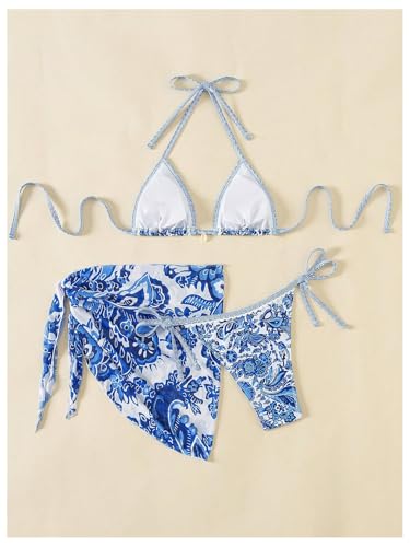 Image of BYFINECANY Women's Floral Printed Bathing Suit Halter Paisley Summer Swimsuit Bikinis Set
