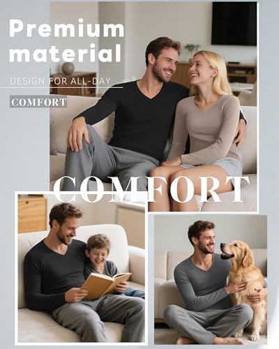 Riyiper 3 Pack Men's Thermal Shirts Long Sleeve V Neck Fleece Undershirts Basic Casual Winter Tops3