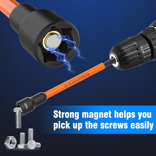 16PCS Magnetic Nut Driver Set for Impact Drill, 6 Inch Extra Long Nut Drivers with Sturdy Tool Box, SAE/Metric 1/4" Hex Shank Socket Set for Drill, Tool Sets for Men/Women to DIY and Repair Car