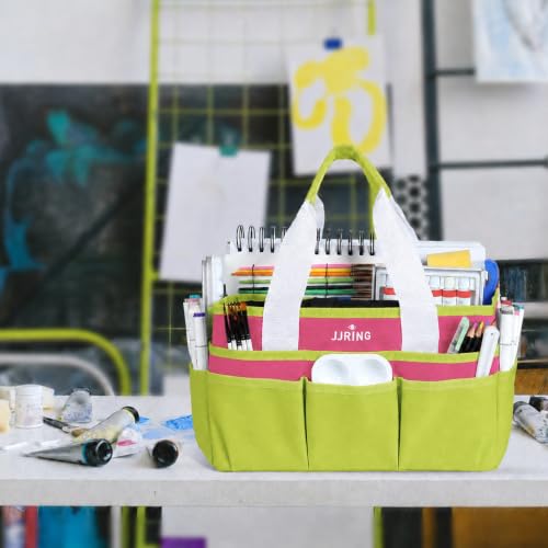 Image of JJRING Craft Organizer Tote Bag Art Storage Caddy Bright Green and Red