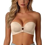 Generisch Women's Strapless Front Closure Push-Up Bra No Underwire Wireless Bras | Front Clasp Strapless Bra, Seamless Comfortable Padded Non Slip Bras