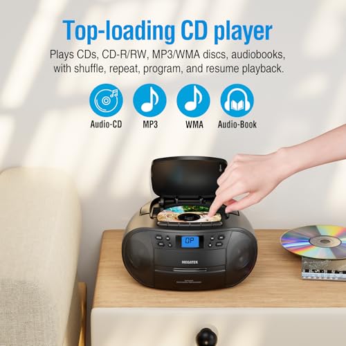 image for MEGATEK CBR510 Portable CD/Cassette Player Boombox with Bluetooth, AM/