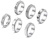 Sinselect 6Pcs Spinner Rings for Women Stainless Steel Fidget Band Rings Flower Moon Star Cool Rings Stress Relieving Wedding Promise Rings Set
