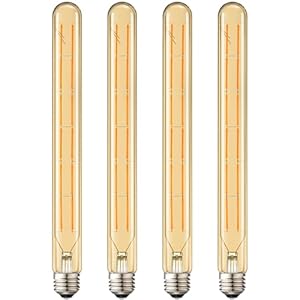 Leools T300 Led Long Bulbs,12W Dimmable Tubular Bulb,100 Watt Equivalent,E26 Edison Style Vintage LED Filament Light Bulb,Amber Glass,2700K Warm White,11.8inch(300mm) Tall T10 Light Bulbs,4-Pack.