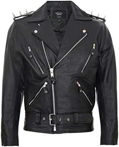 Men's Stylish Brando Casual Black ''Ghostrider'' Spiked Leather Biker Rider Jacket 2XL