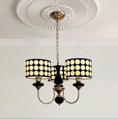 Lustre rétro français à motif pois avec triple suspension E27