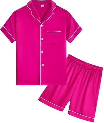 Pajama Set for Kid Boy Girl Button-up Silk Pajama