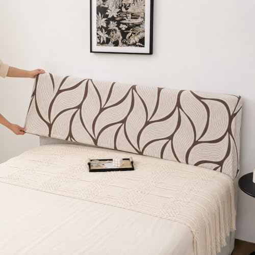 Image of HOMETHREADS Stretchable Velvet Headboard Cover | Soft, Dust-Proof & Wrinkle-Resistant Bed Back Protector | Fits Leather, Wooden & Fabric Bedsides | for 6ft to 6.5ft Beds (White Coffee, 178x65Cm)