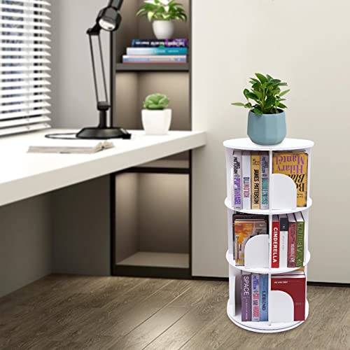 Fichiouy 3/5 Tier 360°Rotating Stackable Bookshelf Organizer, Pvc Counter Bookcase Desktop Shelves For Bedroom Living Room Office (White 3-Layer) #TOP1