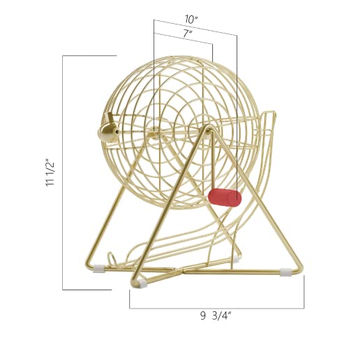 Mr Chips 11" Tall Bingo Set With Steel Bingo Cage – Professional Bingo Game With Everlasting 7/8” Bingo Balls, 18 Bingo Cards And 300 Bingo Chips - 4 Color Choices, Luxury Gold #TOP1