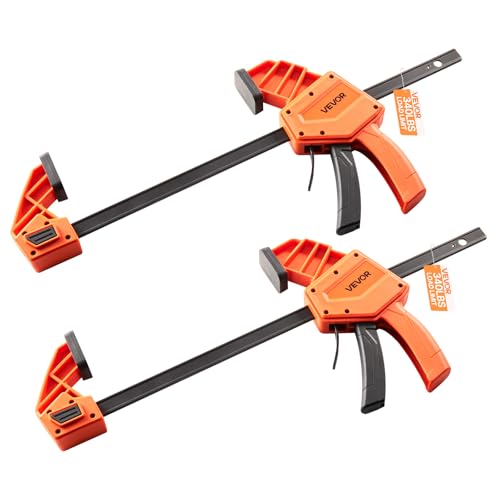 Image of VEVOR Bar Clamps for Woodworking, 2-Pack 12 inch One-Handed Clamp /Spreader, Quick-Grip F-Clamp with 340 lbs Load Limit, Premium Plastic and Carbon Steel, for Woodworking Metal working, Orange + Black