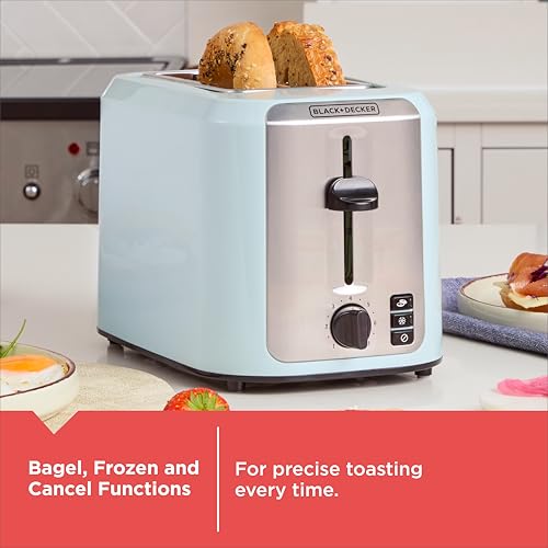 BLACK+DECKER 2-Slice Toaster, Extra-Wide Slots, 7 Shade Settings, Bagel & Frozen Functions, Removable Crumb Tray, Surf Spray Blue by BLACK+DECKER - Image 7