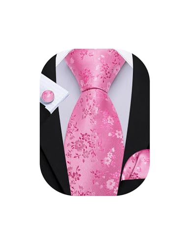 Image of Barry.Wang Men Tie Set Floral Paisley Silk Necktie Pocket Square Cufflinks Formal Wedding Party Business