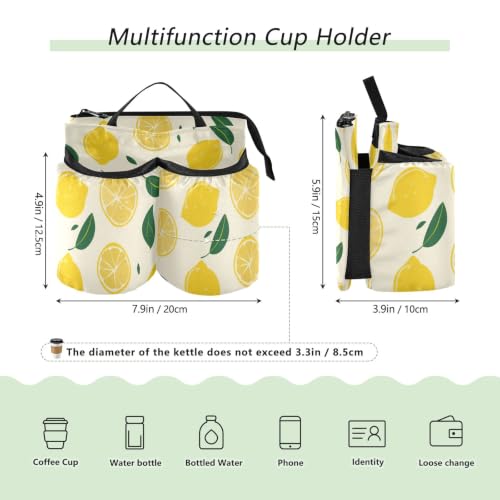 Image of Luggage Cup Holder for Suitcases Free Hands Suitcase Cup Holder Travel Luggage Drink Holder Portable Luggage Cup Caddy Bag Carrier with Handle Yellow Lemon