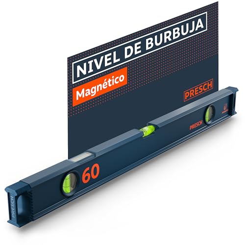 Presch Nivel Burbuja Magnético 60cm - Ampolla Irrompible Con Pendiente 2 - Ventana De Lectura Vertical - Tapones Antideslizantes Innovadores - Superficie De Medición Precisa