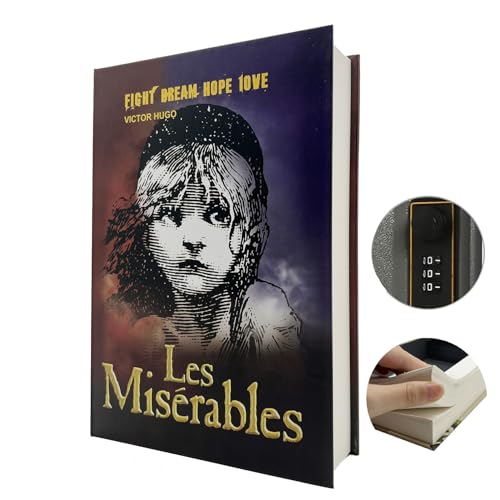 Divison Book Safe,Real Paper Diversion Safe With Combination Lock,Hollow Hidden Compartment, For Jewelry,Money,Card And Cash (Les Miserable,Combination)