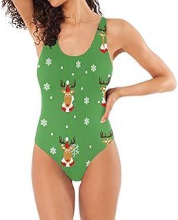 Ladninag Womens Swimsuits Christmas Reindeer Pattern One Piece Tankini Girls Monokini