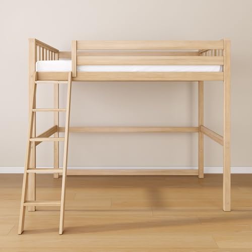 Image of Max & Lily Scandinavian Twin Loft Bed - Modern Solid Wood Kids' High Loft with 14 inch Guard Rails, Angled Ladder with Anti-Slip setps, 400-lb Capacity, Easy Assembly, Blonde