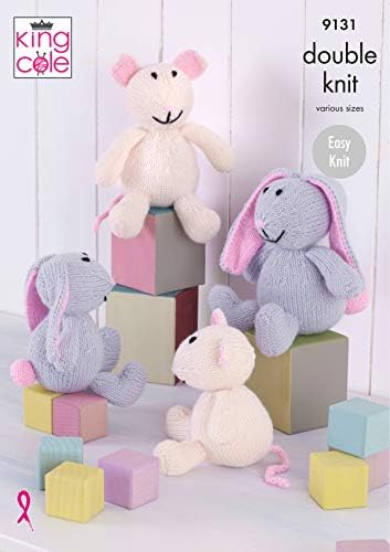 King Cole 9131 Knitting Pattern Easy Knit Bunnies and Mice Toys in Big Value DK