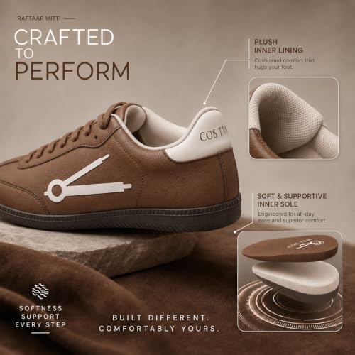 Image of Cos tan Raftaar Mitti Brown Sneakers, Vegan Leather, Lace-Up