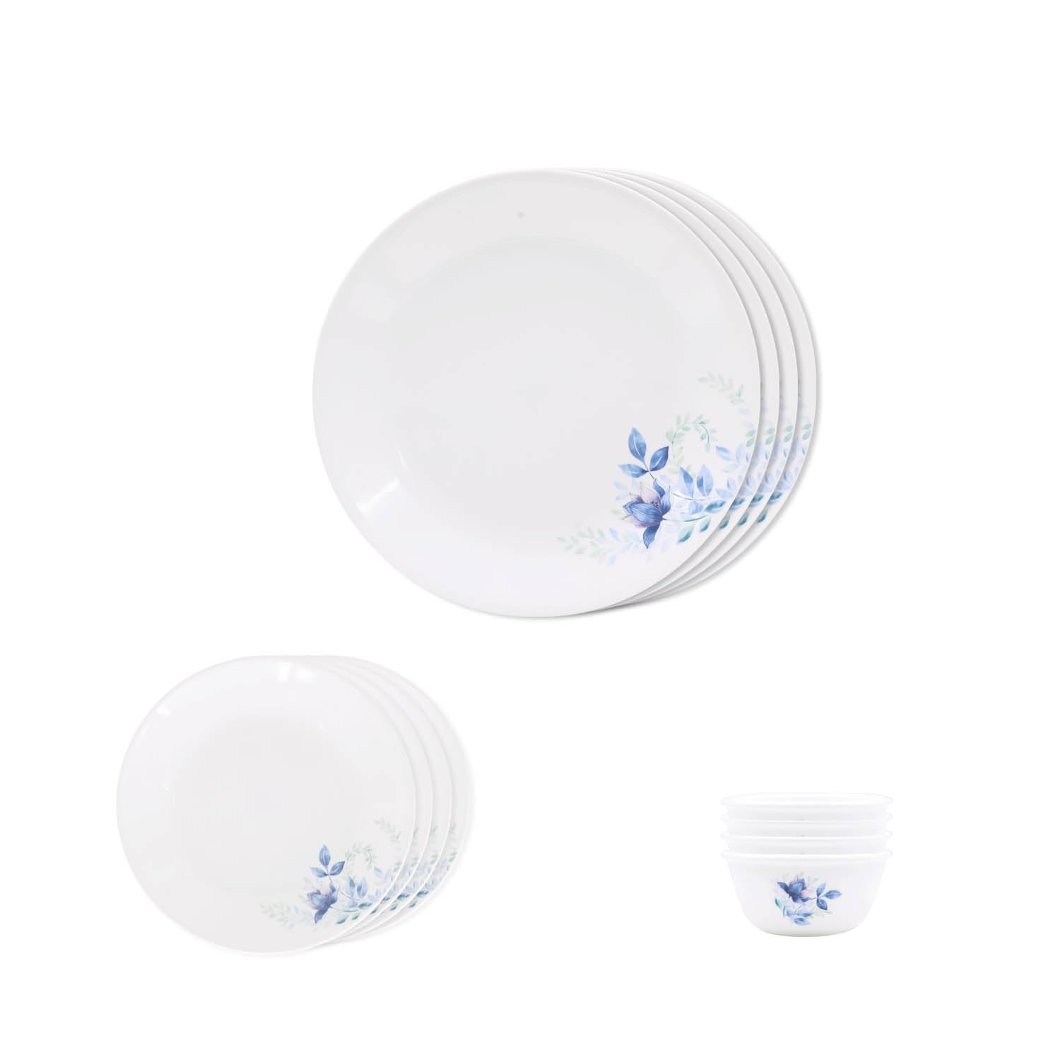 Corelle Blue Floral Breakfast Set - 12 Pc | for Family of 4 | Break & Chip Resistant | Lightweight & Durable | Microwave & Dishwasher Safe