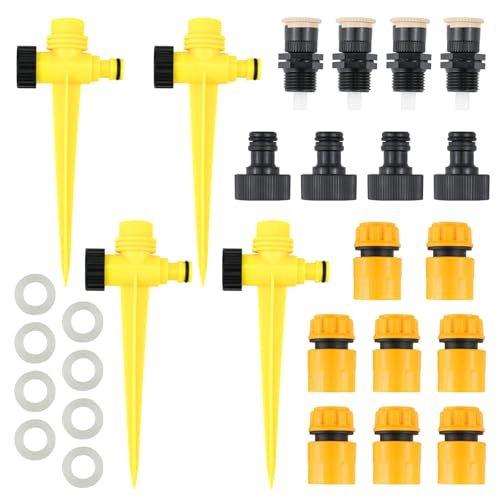 VicBou Aspersores de Riego Cesped, 4 Piezas Aspersor de Agua Automático Ajustables, Aspersor de Jardín Giratorio 360°, Aspersor de Agua Automático Ajustables, para Manguera de Jardín, Plantas