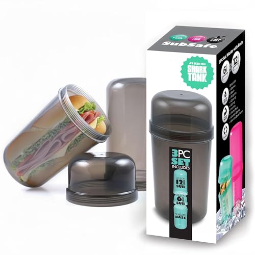 SubSafe 3-Piece Sub Sandwich Container, Charcoal Grey - As Seen on Shark Tank - Waterproof, Crushproof, BPA-Free Food Storage that Floats - Fits 6 & 12 in Subs - Great for Travel, Beach, Camping