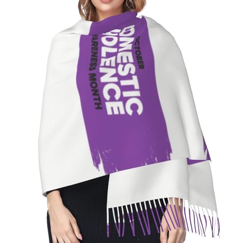 Domestic Violence Awareness Month Purple Ribbon Scarf With Tassel For Women Large Warm Shawls Wraps Cashmere Scarves Blanket For Fall Winter 27 * 77 Inches2
