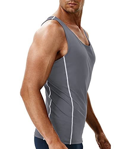 Runhit Men's Compression Tank Tops (3 Pack), Compression Spandex Sleeveless Shirts For Men Sports Base Layer (Black,White,Gray, Xl) #TOP3