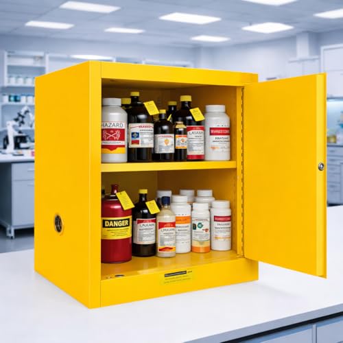Image of 22 Gallon Flammable Cabinet, Hazardous Storage cabinets, Galvanized Steel Safety Storage Cabinet, Adjustable Shelf Fireproof Cabinet, for Commercial Industrial and Home Use 25H x 20W x 20D
